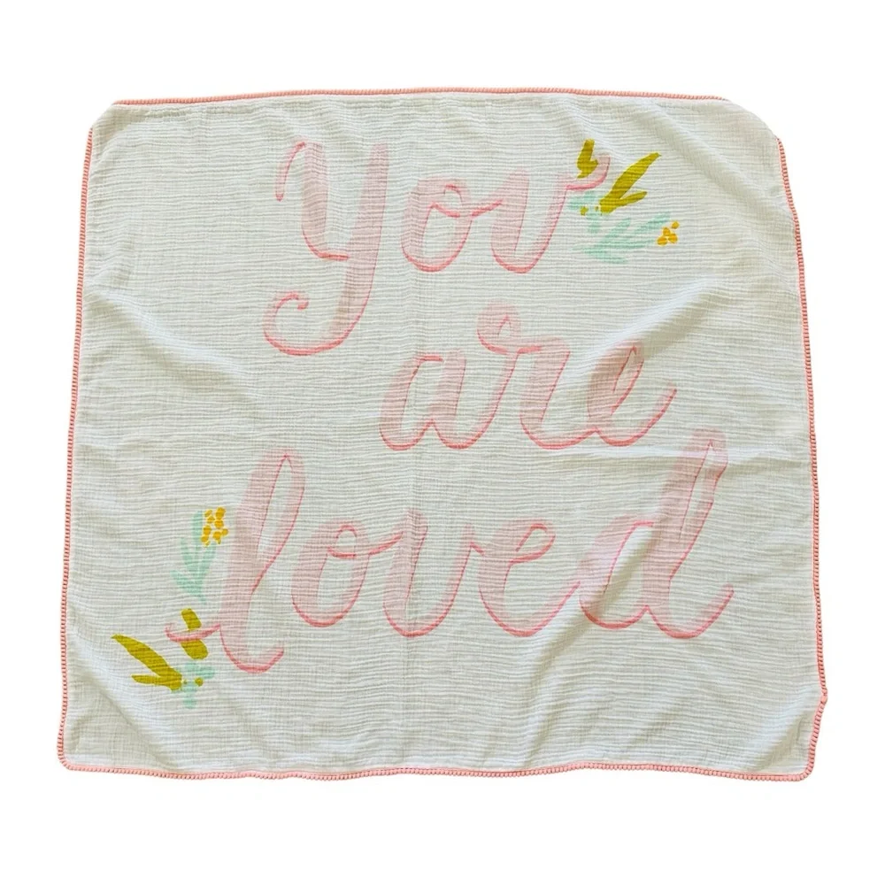 Cloud Island You Are Loved 100% Cotton Crib Baby Blanket 46” Square White Pink